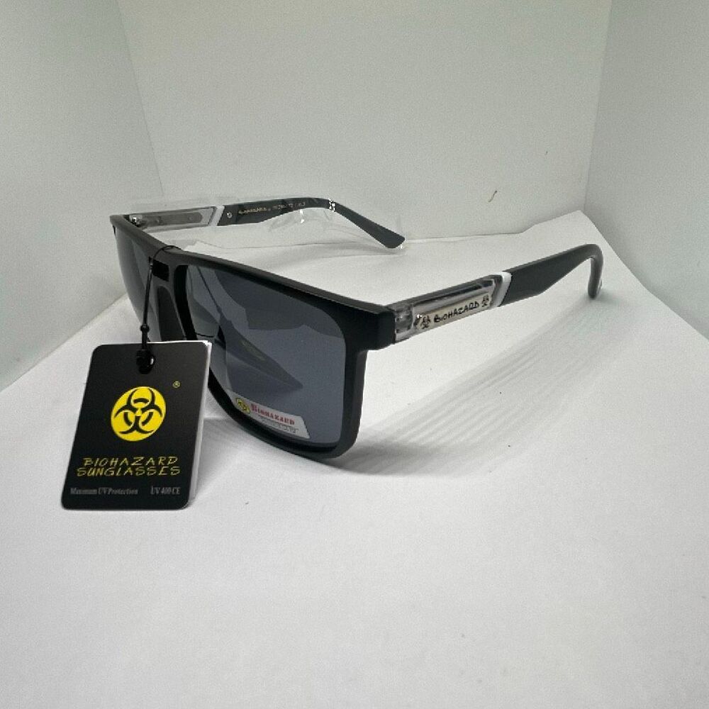 Black Biohazard UV400 Square Sunglasses – Maximum UV Protection – NWT